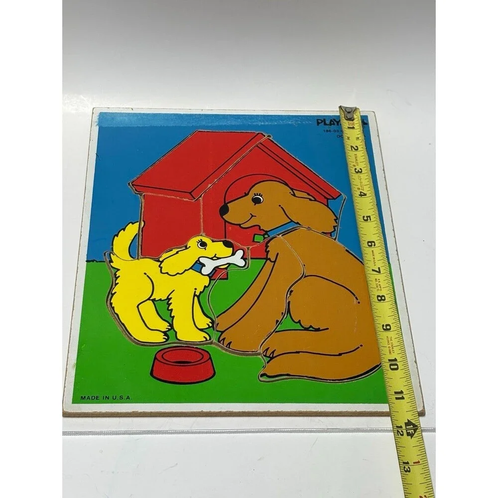 Vintage Playskool Wooden Puzzle Lot 3 Complete 1970s Dogs Farm Big Bird Sesame S